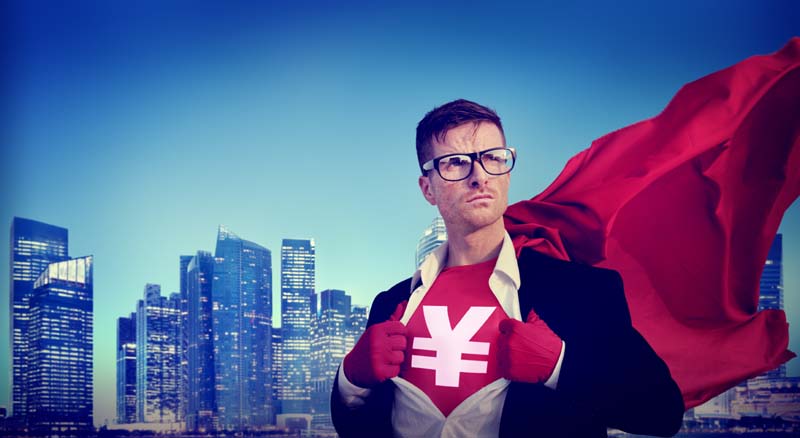 Yen Sign Strong Superhero Success Professional Empowerment Stock Concept